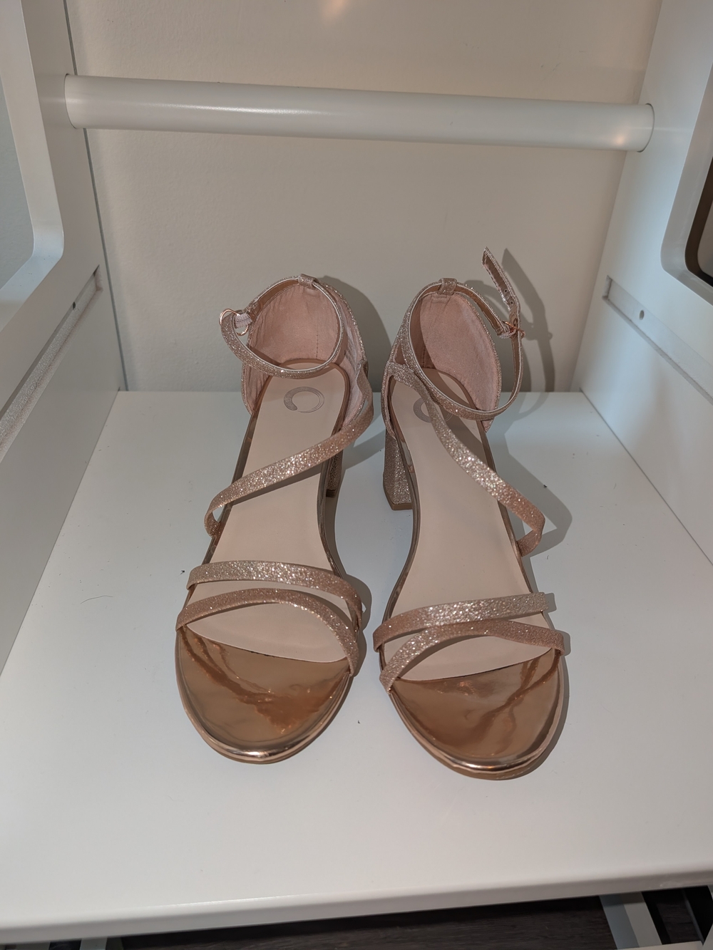 Women’s Rose Gold Strappy Block Heels